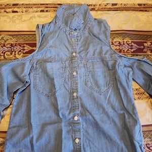 Cold shoulder chambray shirt